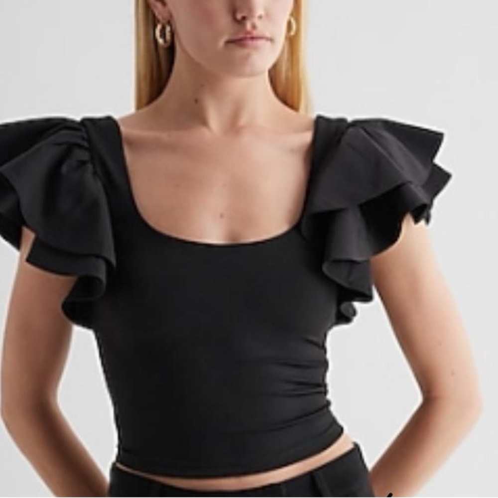 Express Black Ruffle Sleeve Blouse - Picture 4 of 8